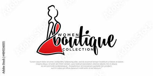 vector fashion boutique and store logo, label, emblem with fashionable woman