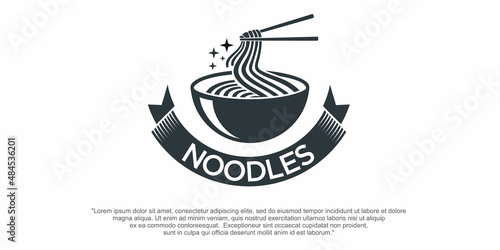 vintage noodle logo design. Noodle and bowl vector photo