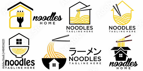 noodle house food icon set logo vector symbol illustration design
