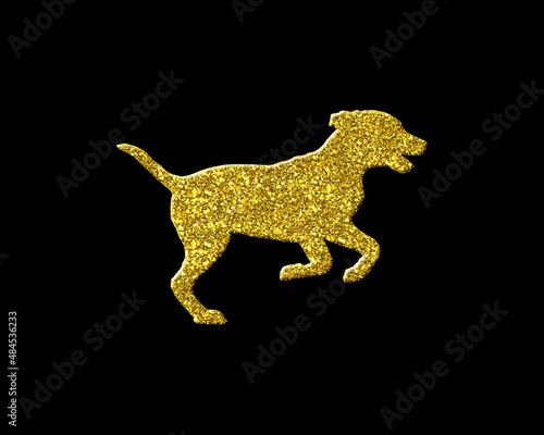 Dog Pet Running Golden Glitter Icon Logo Symbol illustration