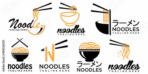 noodle with chopstick logo icon set design for an asian restaurant business