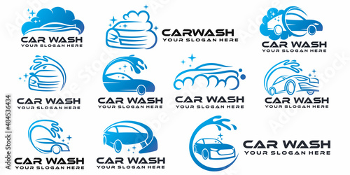 Flat blue car wash logo design with creative modern concept