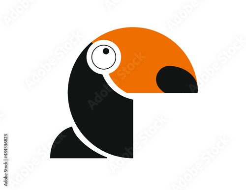 Toucan illustration done in graphic style. Illustration from geometric shapes. Toucan logo, minimalism.