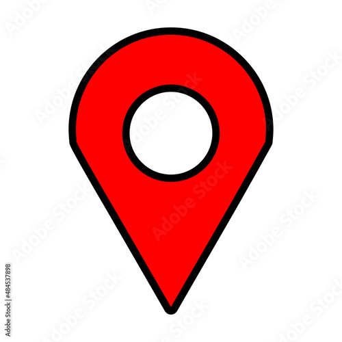 Geolocation icon. Red shape. Geotag mark. Map symbol. App button. Navigation concept. Vector illustration. Stock image.