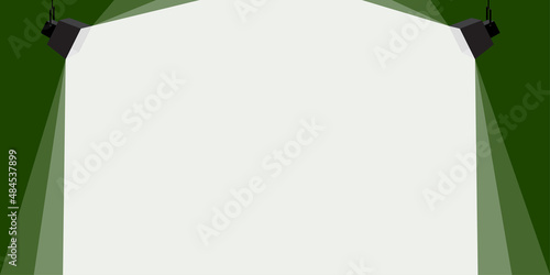Spotlights picture. Realistic art. Green room. Light banner. Interior design element. Vector illustration. Stock image.