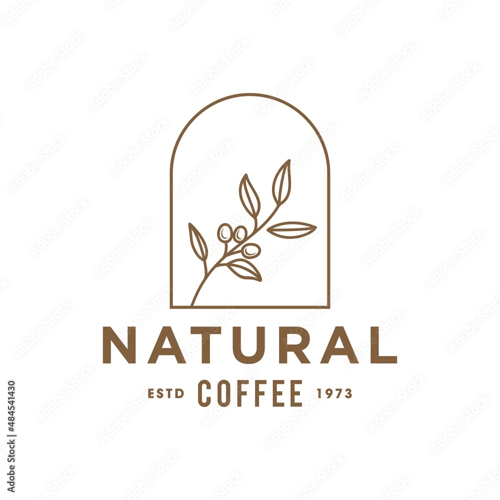 coffee bean plant branch hipster minimal logo vector with leaf simple ...