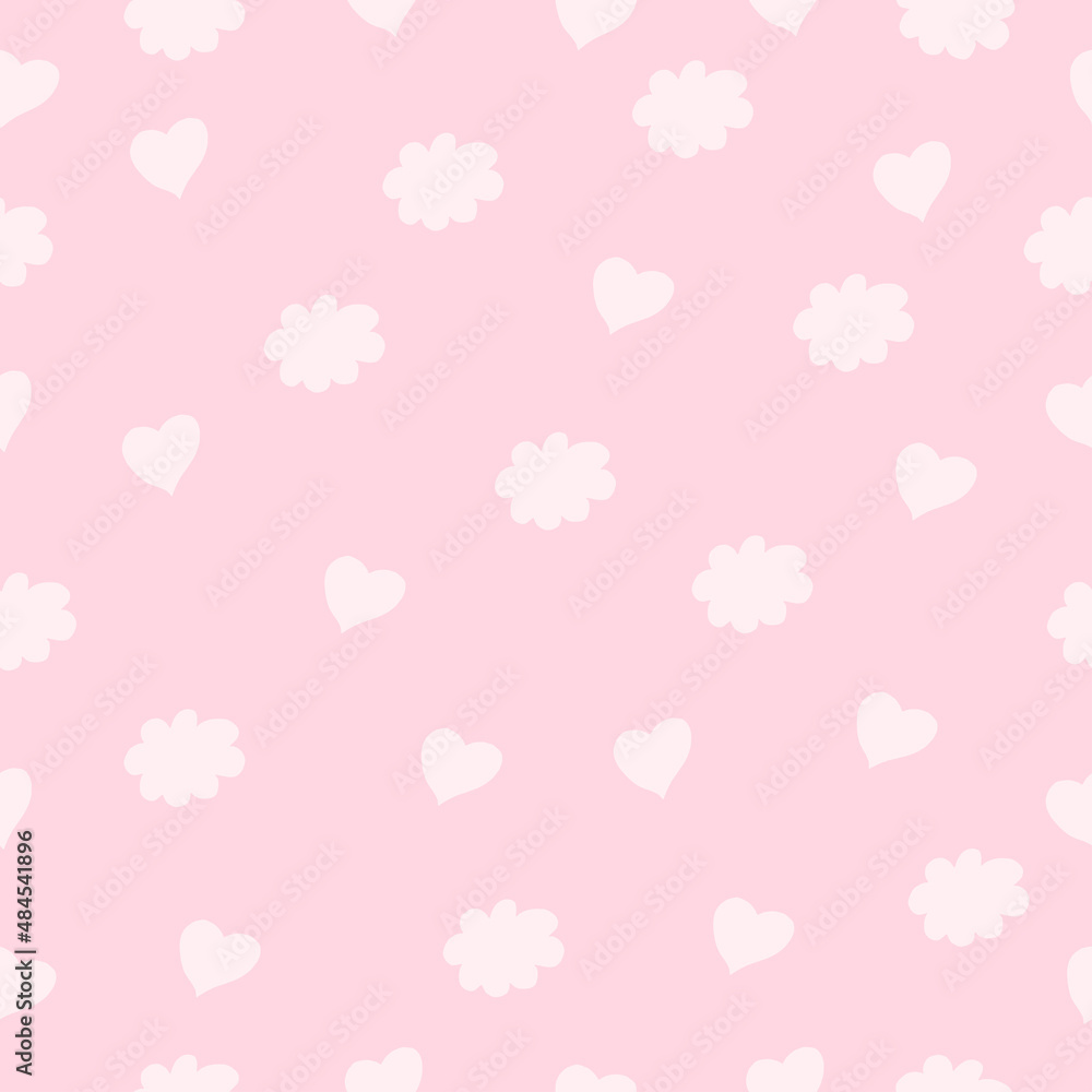 seamless pattern with heart and cloud shape on pink background. hand drawn vector. valentine's day. small shape. doodle art for wallpaper, wrapping paper and gift, backdrop, fabric, textile, cover. 