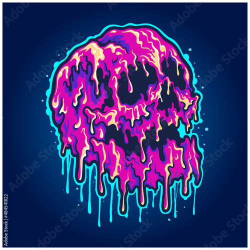 Scary melting skull illustrations colorful Vector illustrations work Logo, mascot merchandise t-shirt, stickers and Label designs, poster, greeting cards advertising business company or brands.