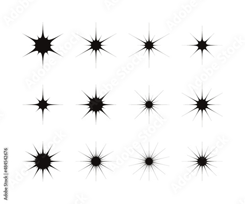 Set of twinkling stars  universe  flash  light  shock  collision effect illustrations.