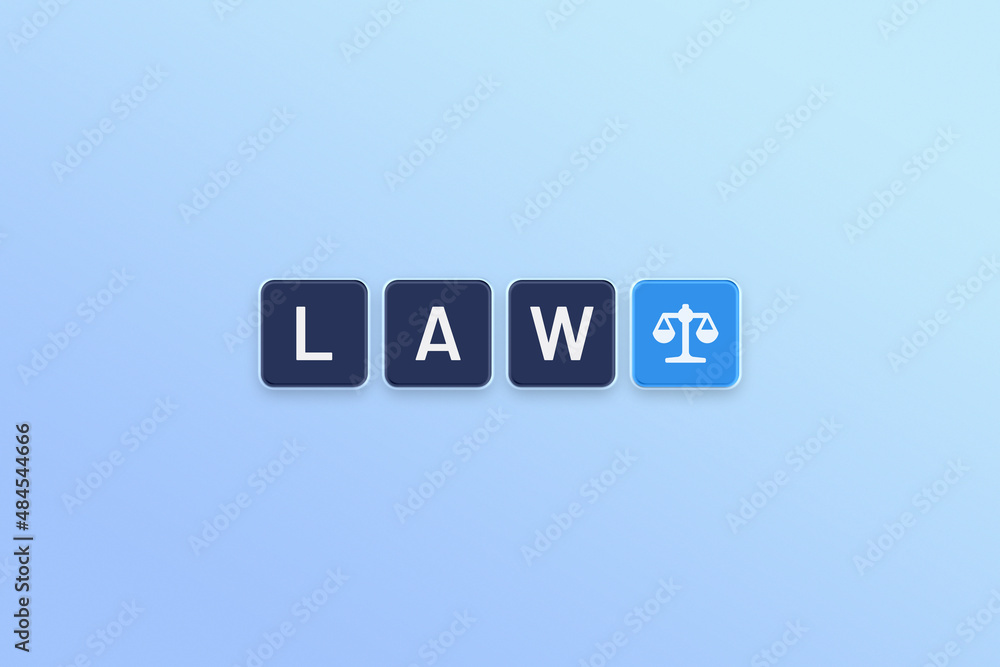 Law word on cubes shape on the blue background. Law word on cubes shape on the blue background.