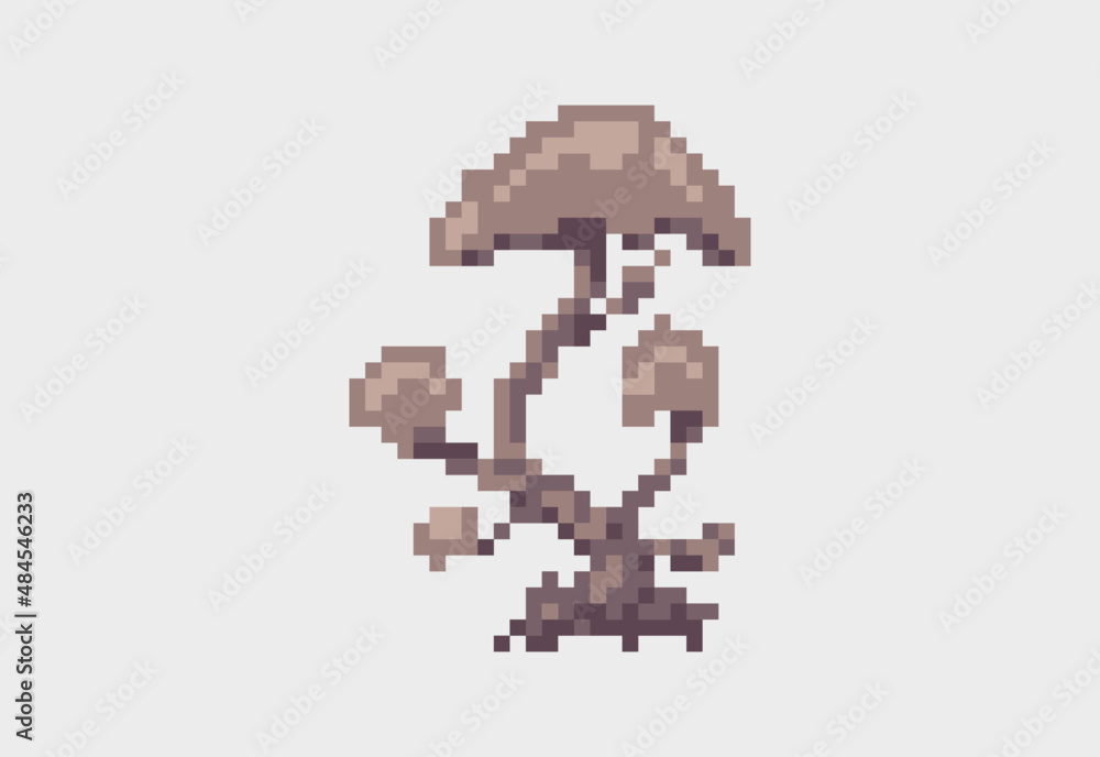 Fototapeta premium Illustration of a group of mushrooms in pixel art style