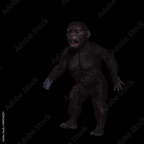 monkey with human features and expressions with mobile phone poses  3D illustration