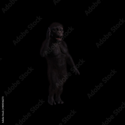 monkey with human features and expressions with mobile phone poses, 3D illustration © svetjekolem