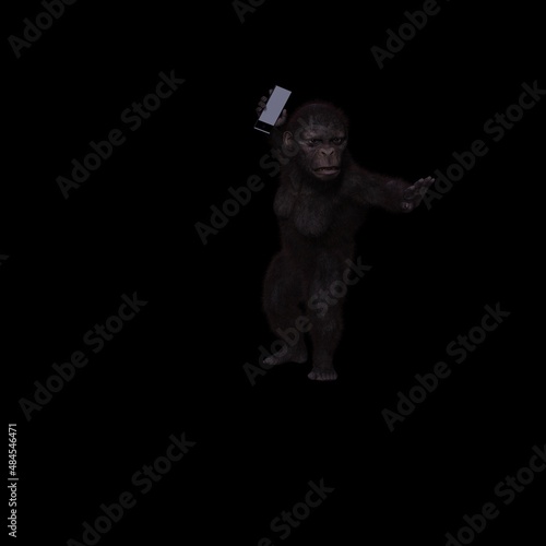 monkey with human features and expressions with mobile phone poses  3D illustration