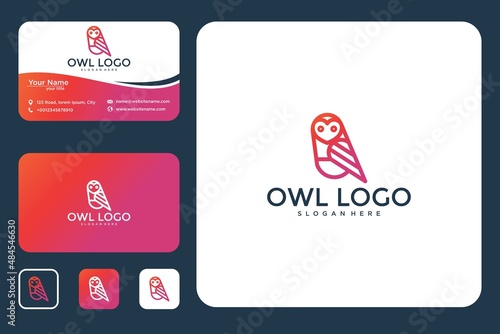 Owl line art logo design and business card