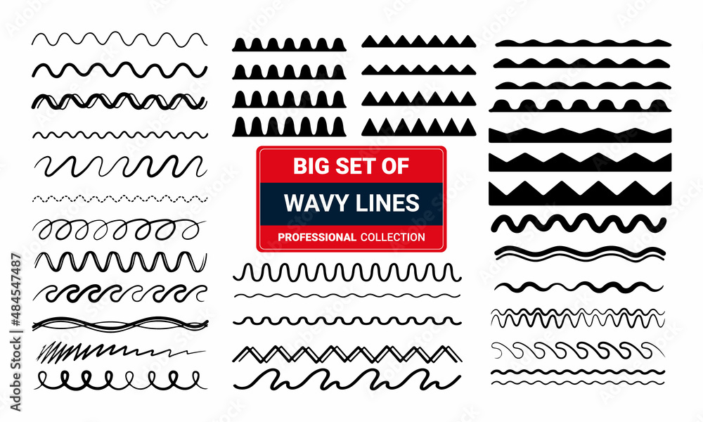big Set of horizontal wavy lines graphic design elements patterns zig