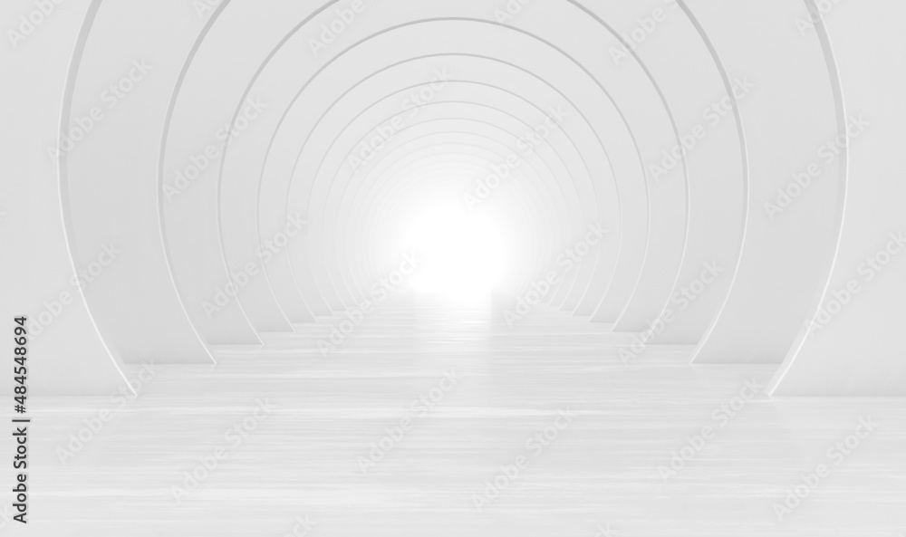 Fototapeta premium Abstract white circular tunnel. Modern Futuristic Geometric Background. 3d rendering illustration.