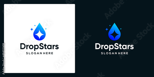 Simple oil drop illustration, water drop with star shape, modern and elegant CBD oil logo template