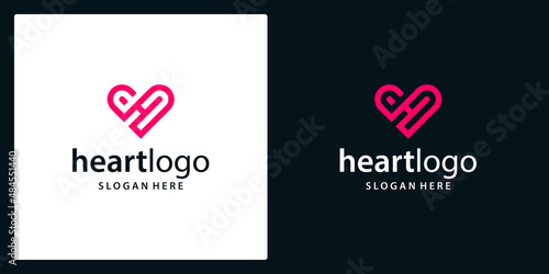 Heart love vector symbol with initials letter H. Valentine's day logotype. Abstract line health logo icon design.