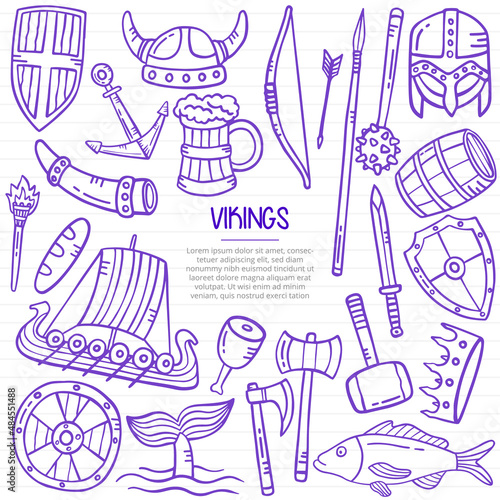 vikings with doodle style for template of banners, flyer, books, and magazine cover