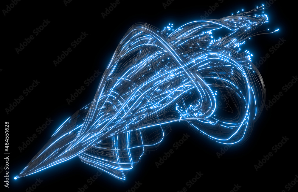 Beautiful abstract lines on a black background. Modern technological background. Futuristic design. 3d rendering image.