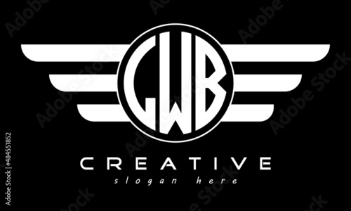 LWB three letter monogram type circle letter logo with wings vector template. photo