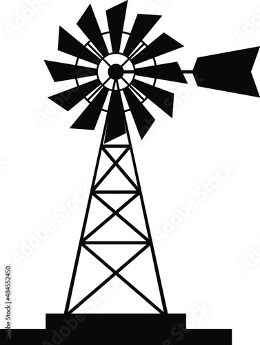 water pump windmill icon. water pump wind turbine vector silhouette symbol.