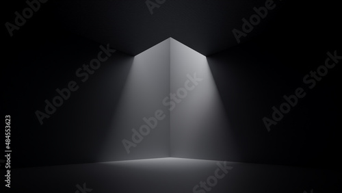 Light in the dark room corner. Minimal modern architecture concept. Copy space design. Abstract illustration