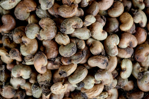 Close-up pile of raw cashew nut seed 