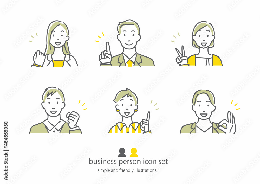 ポジティブなビジネスパーソンのアバターイラストセット シンプルでお洒落な線画イラスト Stock Vector Adobe Stock ポジティブなビジネスパーソンのアバターイラストセット シンプルでお洒落な線画イラスト Stock Vector Adobe Stock