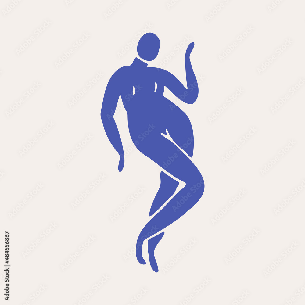 One blue abstract female body. Silhouettes of a dancing woman.