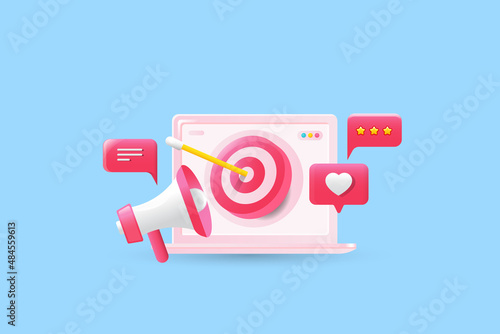 Digital media ad targeting campaign, internet communication, web promotion, retargeting strategy, online business development - 3d illustration abstract background. photo
