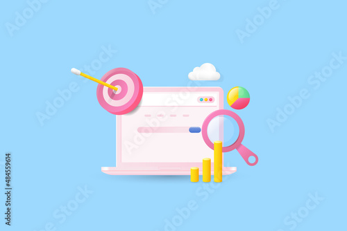 Search engine marketing, targeting internet audience with ppc advertising campaign, seo optimization, web analytics - 3d concept online business illustration. 