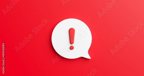 Photo Red notification reminder icon chat message of attention alert alarm notice sign or flat design social button important caution symbol and warning urgent exclamation isolated on 3d danger background