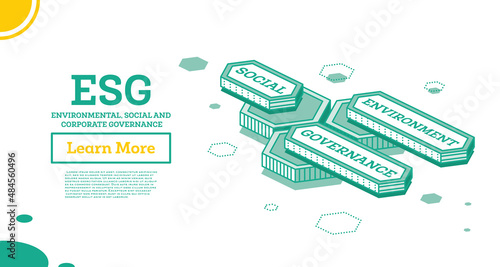 ESG Concept of Environmental, Social and Governance. Infographic Element with Three Hexagons Elements.