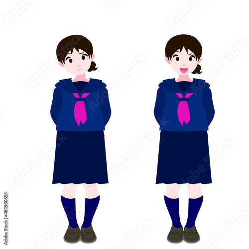 後ろに腕を回すセーラー服の女学生