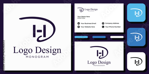 Initial letter DH HD elegant monogram with business card template 