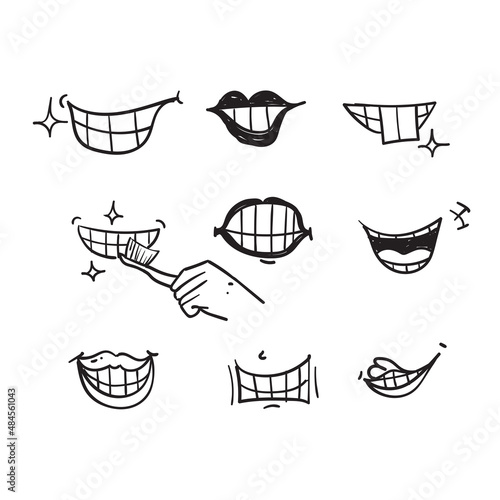 hand drawn doodle smile and teeth illustration icon isolated