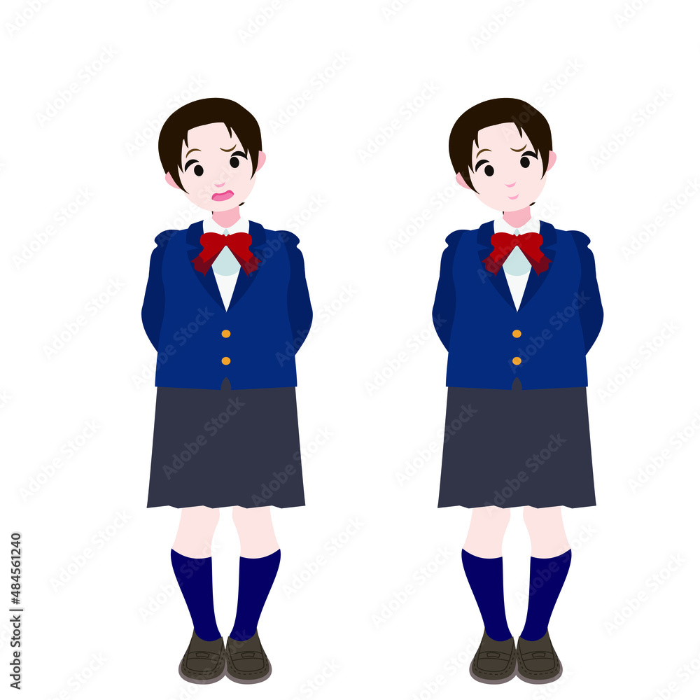 後ろに腕を回すブレザーの女学生