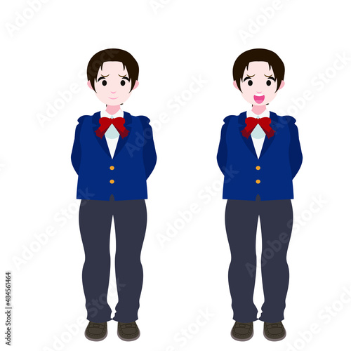 後ろに腕を回すブレザーの女学生