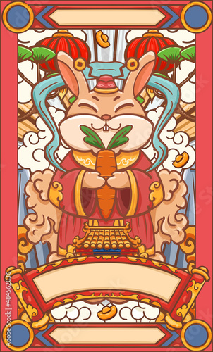 Hand drawn cartoon illustration design of the Chinese Lunar New Year of the rabbit
