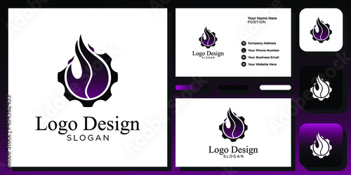 fire machine combination symbol industrial energy equipment automotive with business card template