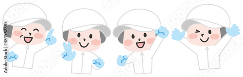 白衣を着た作業員たち