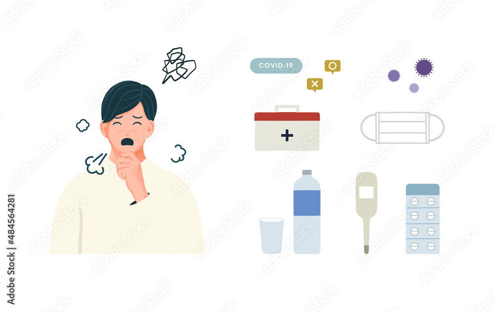 体調を崩した男性と感染症にまつわるイラストアイコンセット 体調を崩した男性と感染症にまつわるイラストアイコンセット