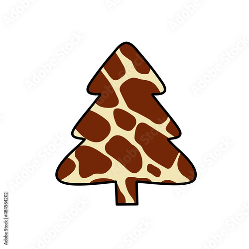 Christmas trees with giraffe print. Collection of Christmas tree with giraffe pattern. Colorful illustration of New Year design for banner, postcard, greeting card. Vector illustration.