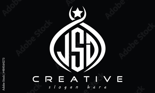 JSD three letters monogram curved oval initial logo design, geometric minimalist creative logo, vector template