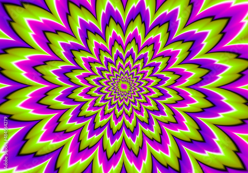 Colorful flower blossom. Optical expansion illusion.