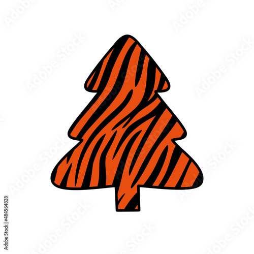 Christmas trees with tiger print. Collection of Christmas tree with tiger pattern. Colorful illustration of New Year design for banner, postcard, greeting card. Vector illustration.