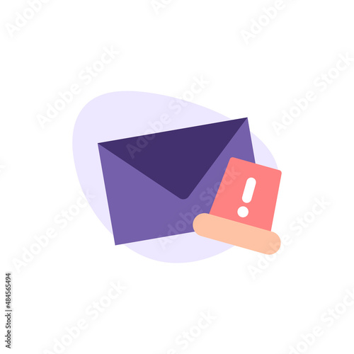 illustration of envelope or letter and warning light. concept of malicious email, spam message, fraudulent information. flat cartoon style. vector design. element