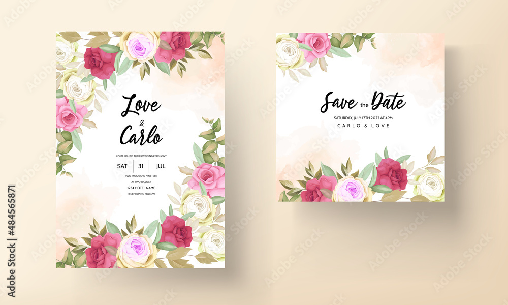 wedding invitation card with beautiful rose flower